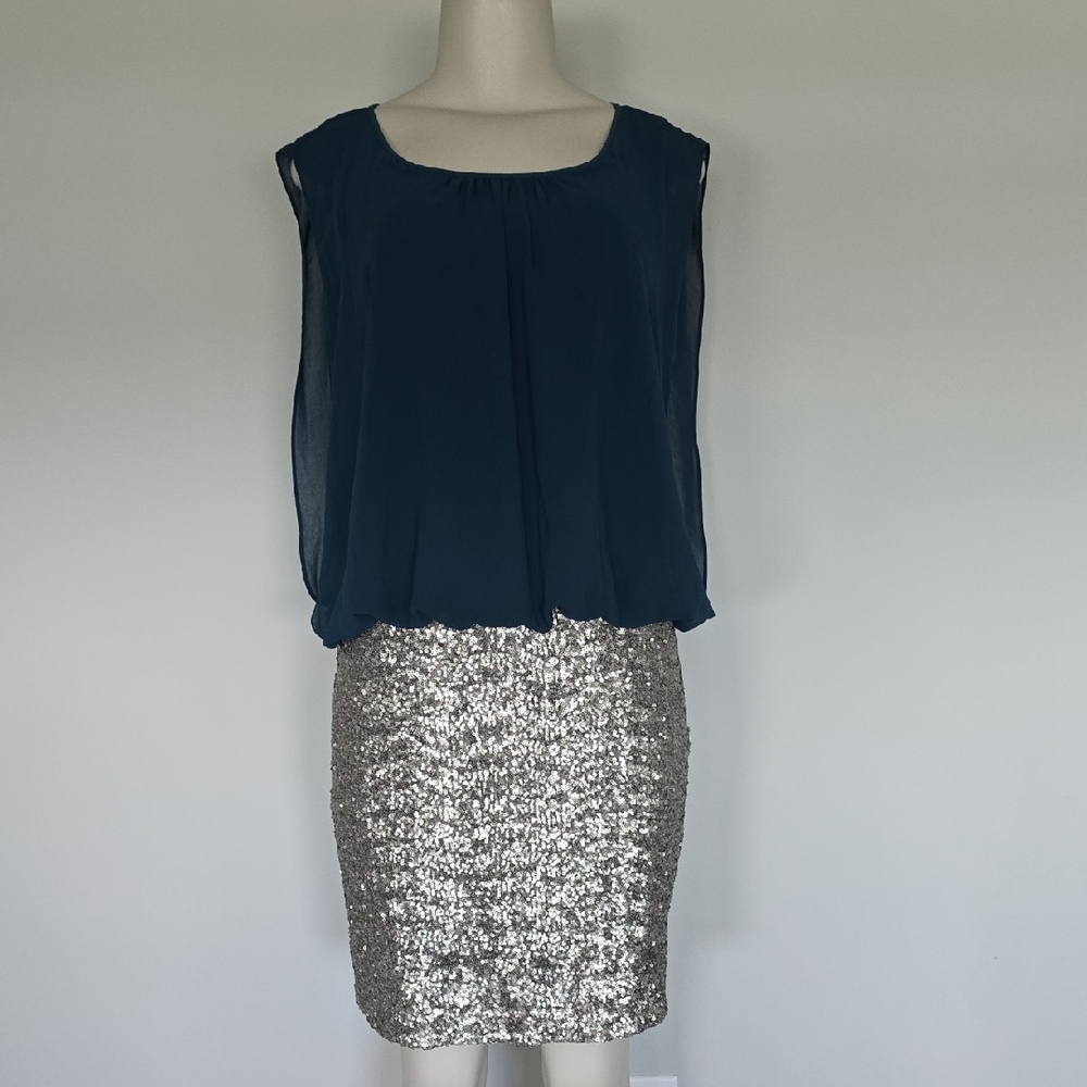 MM Couture teal/silver sequin sleeveless dress-L